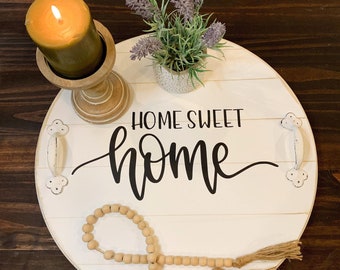 Farmhouse Tray | Styled Tray | Decorative Tray | Home Decor | Tray with Handles | Lazy Susan | Gifts for Her | Housewarming | Wood Tray