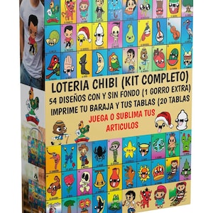 Loteria Chibi - Loteria Animada - Kit complet - 54 designs - Imprimez votre Deck et Tables ou personnalisez des articles -Fichier numérique - Téléchargement instantané