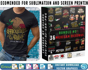 Bundle #3 Vivá México - National Holidays - 36 designs Layered by Colors - Instant Download - Mexican designs - Formats Svg-Cdr-AI-PDF-PNG