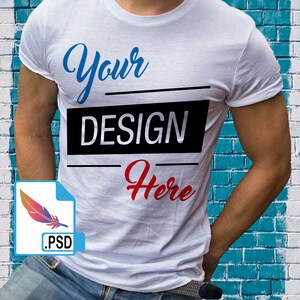 Realistic Shirt Mockup - Mockup Tattoed Man - You can Hide the Tatoo and change the Shirt Color and background - 100% editable