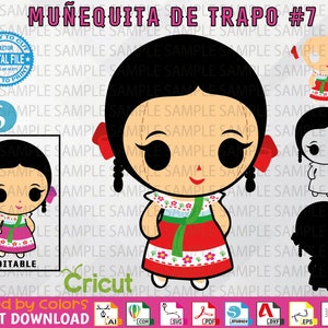 Muñequita de Trapo #7 - Mexican Doll #7 - Muñequita de trapo Vector -  Layered & Welded by colors -High Quality - Rag Doll- Instant Download