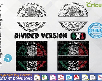 Mexico Coat Of Arms - 4 in 1 - Escudo Mexicano - Mexican flag - Mexican eagle - Layered & welded by colors - Instant Download - High Quality