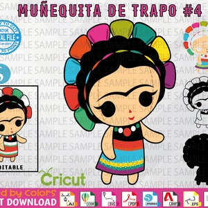 Muñequita de Trapo #4 - Mexican Doll #4 - Muñequita de trapo Vector -  Layered & Welded by colors -High Quality - Rag Doll- Instant Download