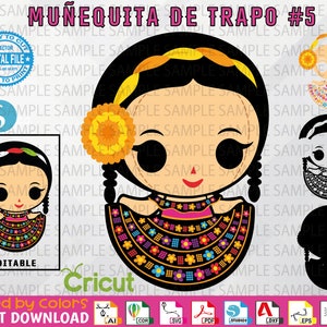 Muñequita de Trapo #5 - Mexican Doll #5 - Muñequita de trapo Vector -  Layered & Welded by colors -High Quality - Rag Doll- Instant Download