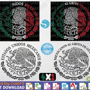 Mexico Coat Of Arms - 4 in 1 - Version 1 - Escudo Mexicano - Mexican eagle - Layered & welded by colors - Instant Download - High Quality