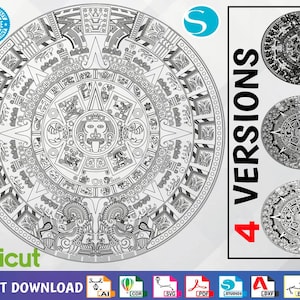 Aztec Calendar 4 version Svg, Aztec Calendar Clipart, Aztec Calendar Vector Graphic, Instant downlad - Sun Stone Aztec Calendar Vector