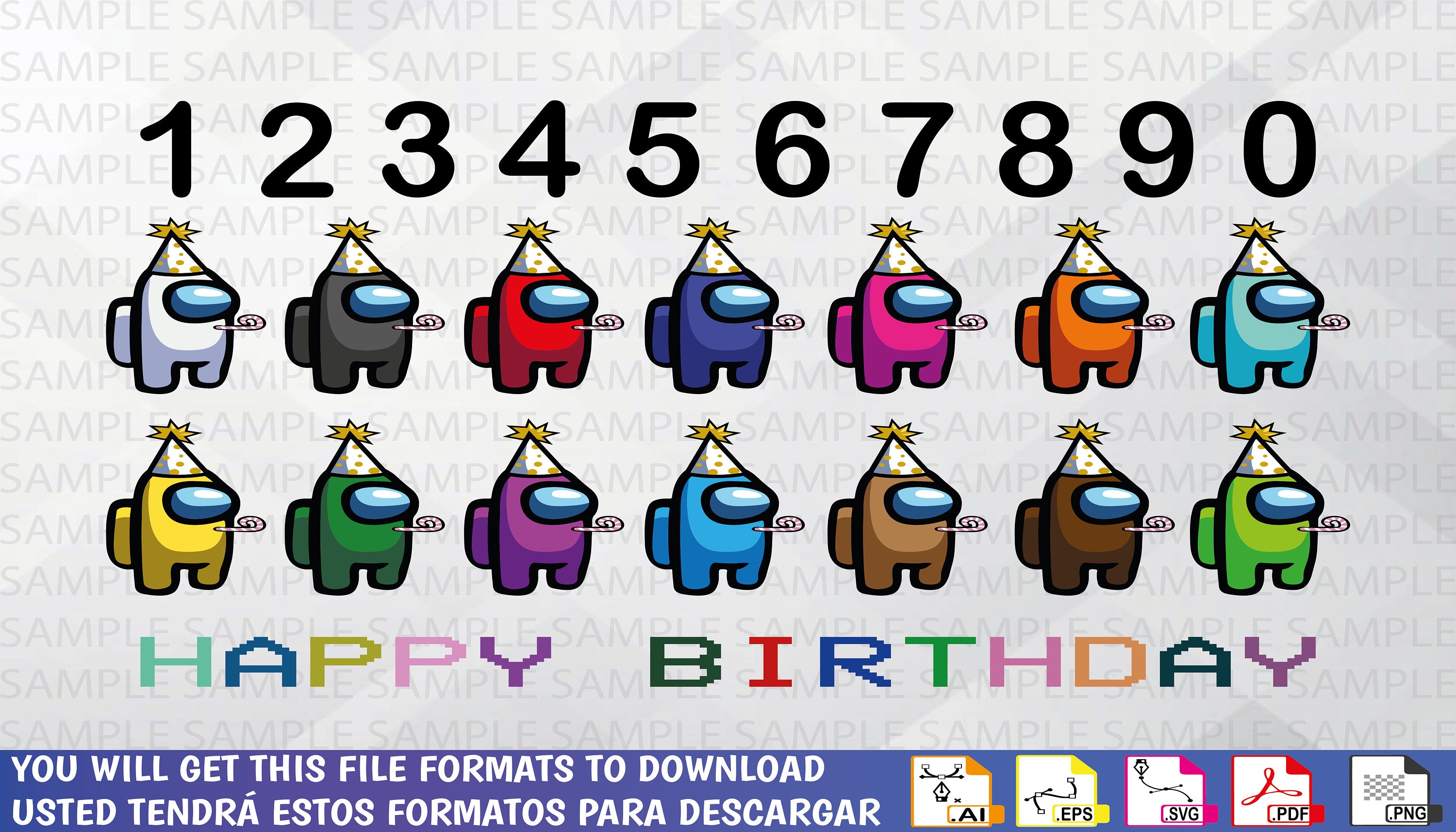 Download Among Us Svg Among Us Party 3 Among Us Happy Birthday | Etsy