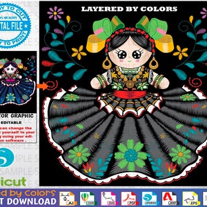 Mexican Doll Embroidery Texture svg - Rag Doll - Rag Doll - Maria Doll - Doll -Vector - Viva Mexico - Mexican Love - Vector