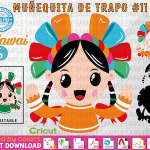 Muñequita de Trapo Kawai #11 - Mexican Doll Kawai #11 - Muñequita de trapo Vector - Layered & Welded by colors - HQ - Instant Download