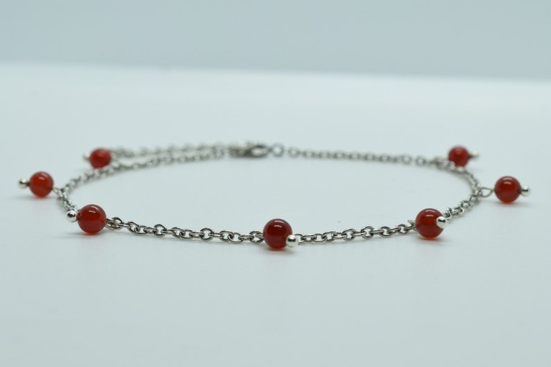 Carnelian Red Beaded Anklet, Surf Ethno Waterproof Bracelet, Boho Jewelry, Handmade Anklet, Stackable, Energy Healing Anklet, Summer image 7