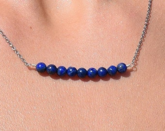 Lapis Lazuli Birthstone Necklace for Women, Bead Bar Necklace,Gemstone Necklace,September Birthstone, Birthday Gift for Women,Christmas Gift