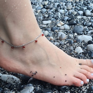 Carnelian Red Beaded Anklet, Surf Ethno Waterproof Bracelet, Boho Jewelry, Handmade Anklet, Stackable, Energy Healing Anklet, Summer image 4