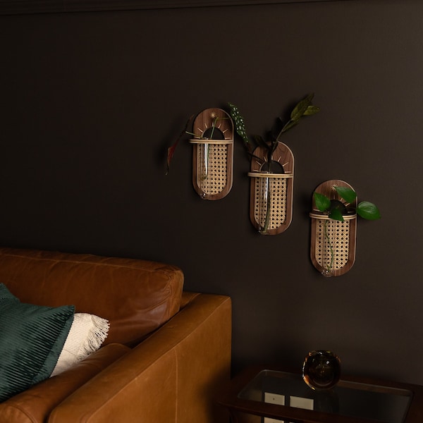 Rattan Cane Wall Propagation Holder - Walnut