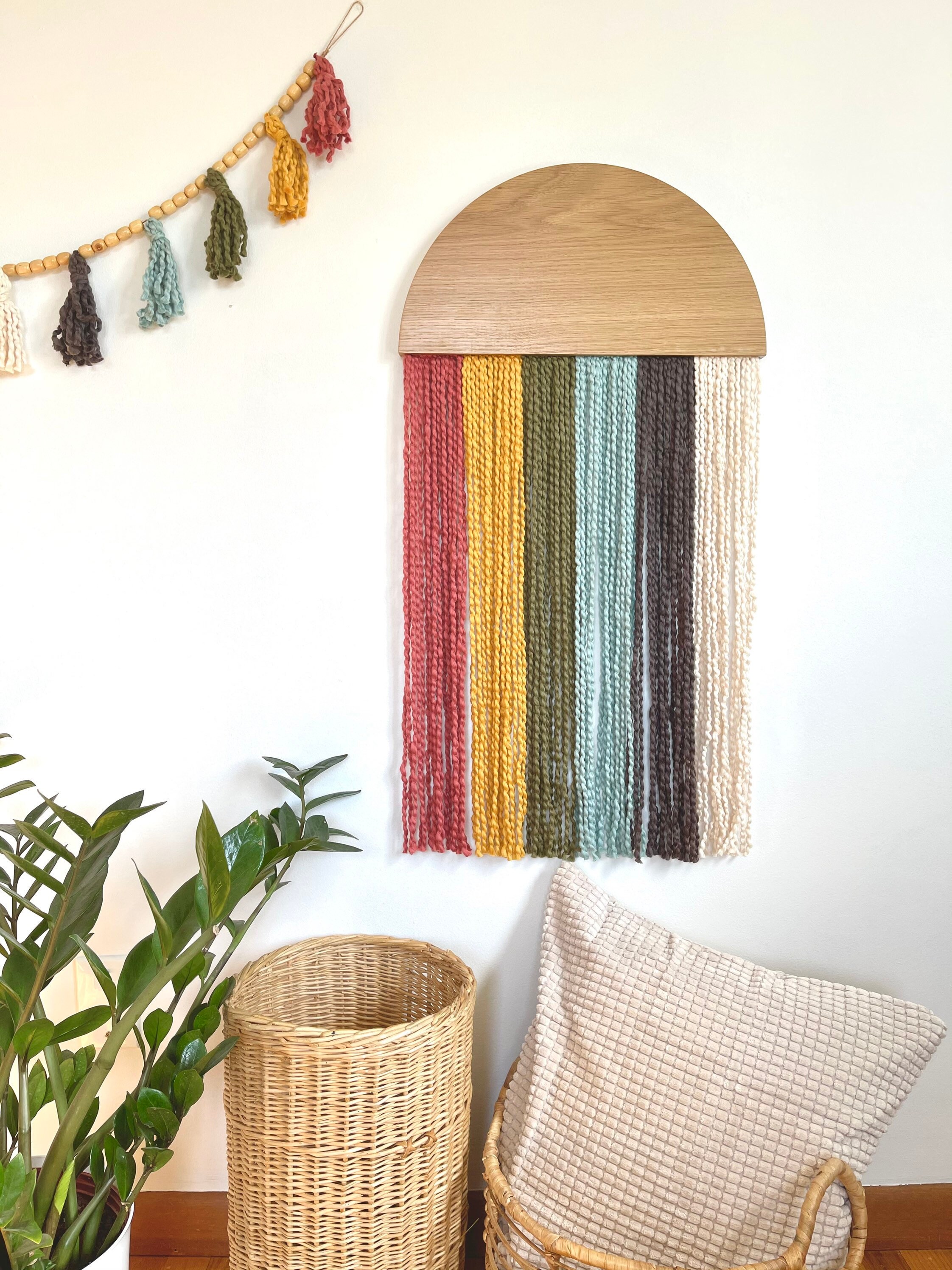 Boho Rainbow Wall Hanging Wood and Fiber Art Yarn Art Etsy