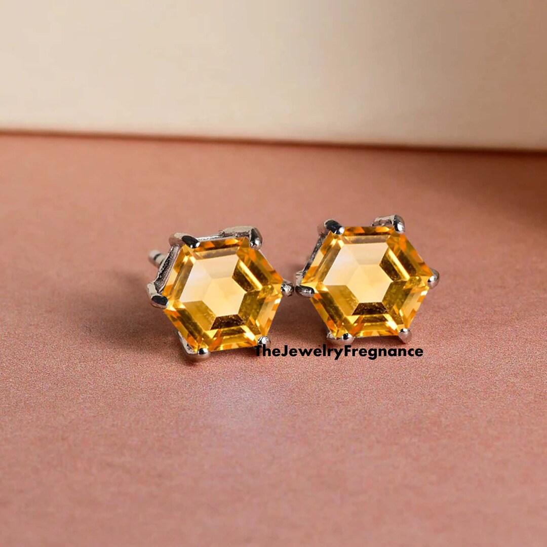 Yellow Topaz Stud Earrings, Natural Golden Topaz Earrings, November