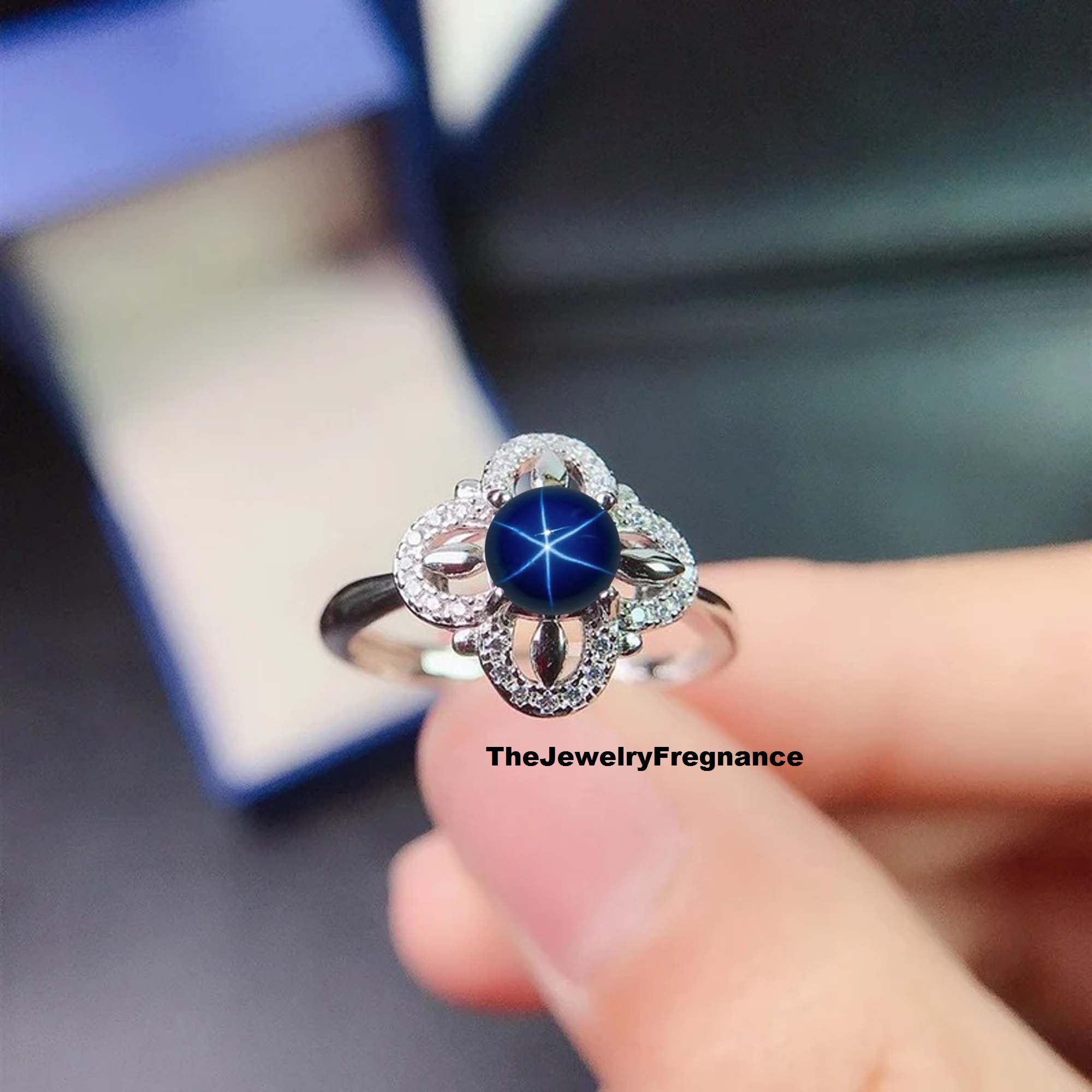 Lindy Star Sapphire Ring Blue Star Sapphire Ring In 925 Sterling Silver ...