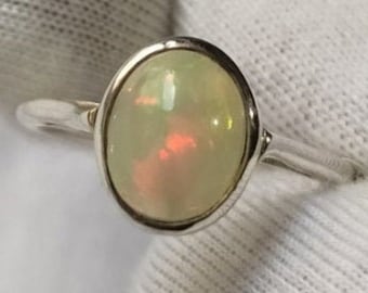 Opal Ring / 925 Sterling Silver Ring/ Opal Cabochon Ring / Wedding Ring / Anniversary Gift / Engagement Ring