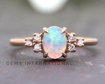 Natural Opal Silver Ring/ 925 Sterling Silver Ring/ Oval & Round Shape Gemstone \ Promise Ring/ Gemstone Ring / Wedding Ring/ Enegemant Ring