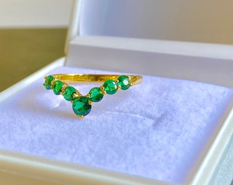 Natural Emerald Silver Ring/ 925 Sterling Silver Gold Plated Ring/ Gemstone Ring/ May Birthstone Wedding, Anniversary, Engagement ring