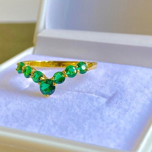 Natural Emerald Silver Ring/ 925 Sterling Silver Gold Plated Ring/ Gemstone Ring/ May Birthstone Wedding, Anniversary, Engagement ring