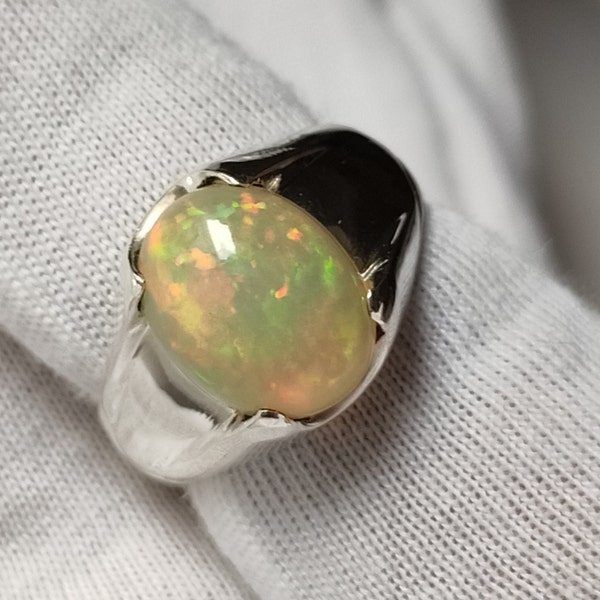 Natural opal silver men's ring 925 sterling silver ring for him, signet ring, statement ring opal ring for men's hand made & engegment ring