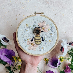 Embroidery Kit: HoneyBee, Garden, Floral DIY Kit for Intermediate & Advanced Levels image 1