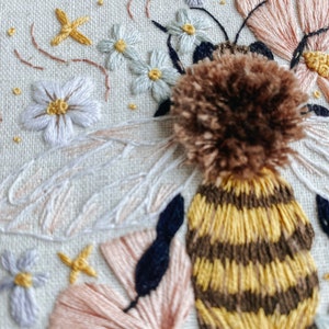 Embroidery Kit: HoneyBee, Garden, Floral DIY Kit for Intermediate & Advanced Levels image 3