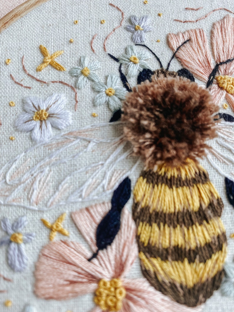 Embroidery Kit: HoneyBee, Garden, Floral DIY Kit for Intermediate & Advanced Levels image 3