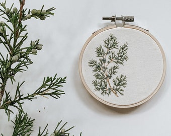 Embroidery Kit:  Juniper, DIY kit for beginner or intermediate skill levels