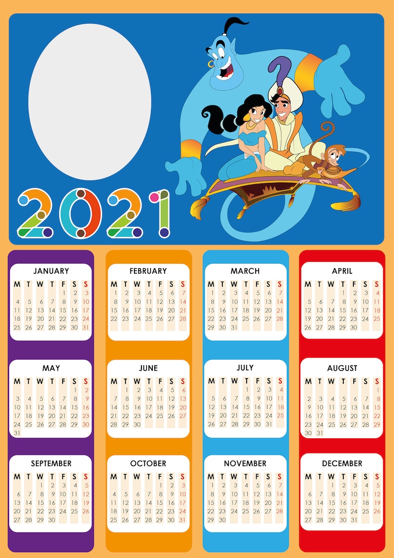 Calendar 2021 Disney's Aladdin Princess Jasmine Aladdin Etsy
