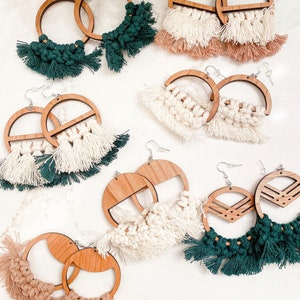 WOODEN MACRAME EARRINGS, Boho Earrings, Customizable, Free Shipping