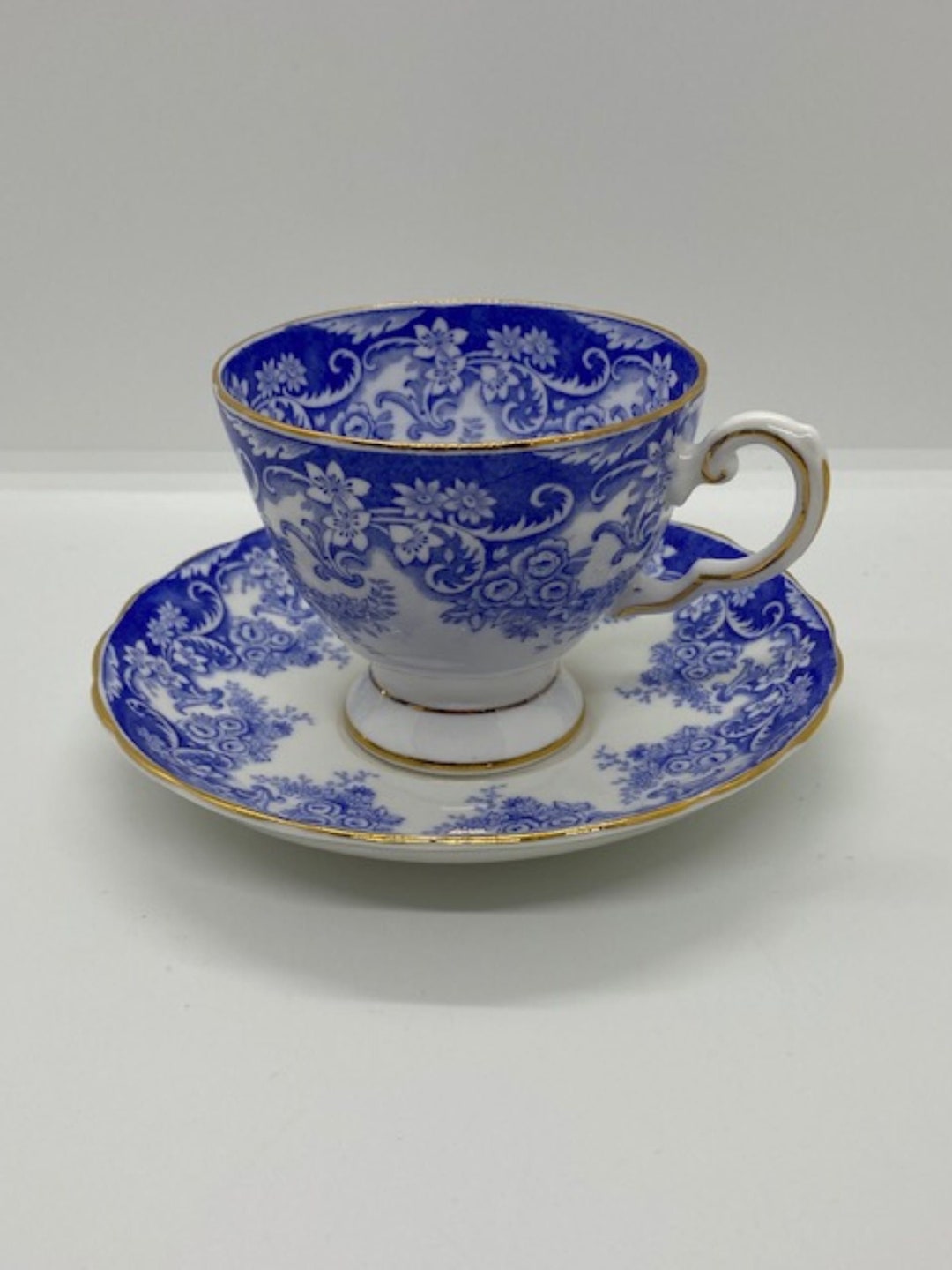 Vintage Royal Chelsea Bone China Teacup and Saucer Blue Floral Etsy