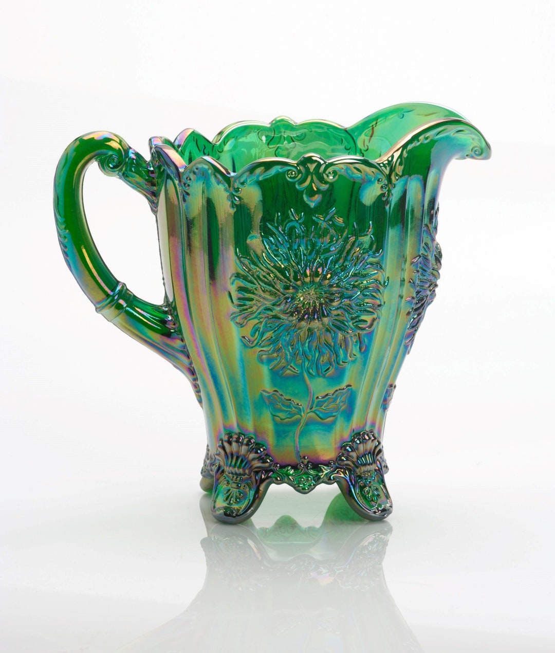 Mosser Glass Vintage Style Pitcher Dahlia Hunter Green Carnival New Etsy
