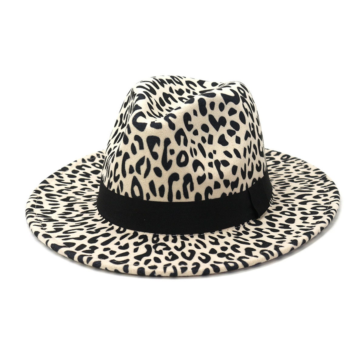 White Leopard Fedora Hat 100% Wool 