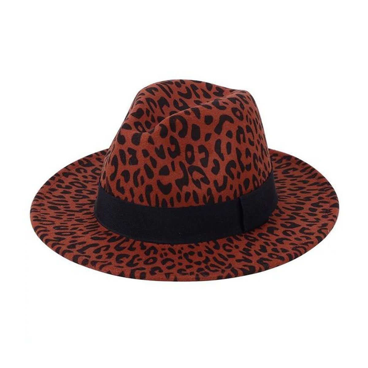 Red Leopard Fedora Hat 100% Wool Fedora 