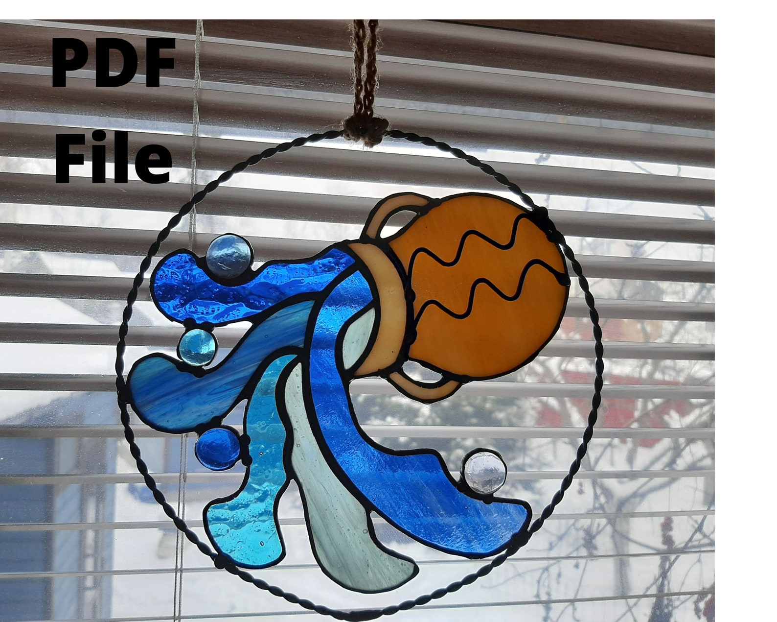 Zodiac sign Aquarius stained glass pattern Etsy