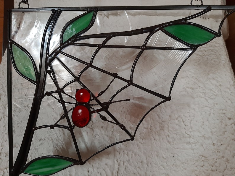 Window Hanging Red Spider Corner Stained Glass Suncatcher