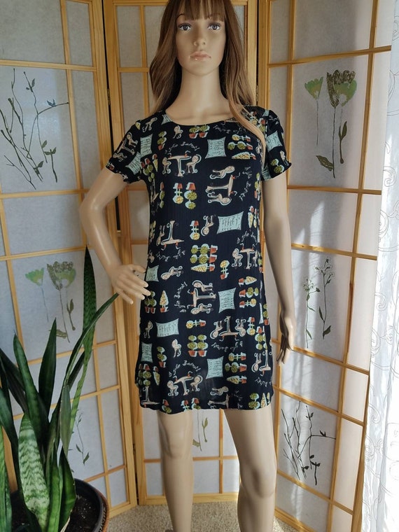 80s 90s Café Print Mini Dress by Carole Little, G… - image 9