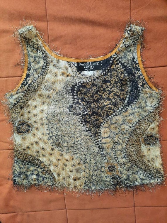 Vintage 90s Psychedelic Eyelash Tank Top, Beige G… - image 2