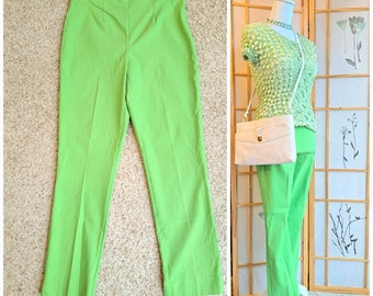 Vintage 90s Y2K 2000s Lime Green Stretch Cropped Pants, Size Small S