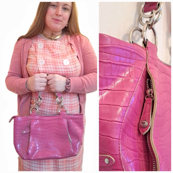 Vintage Early 2000s Hot Pink Croc Shoulder Bag by Daisy Fuentes