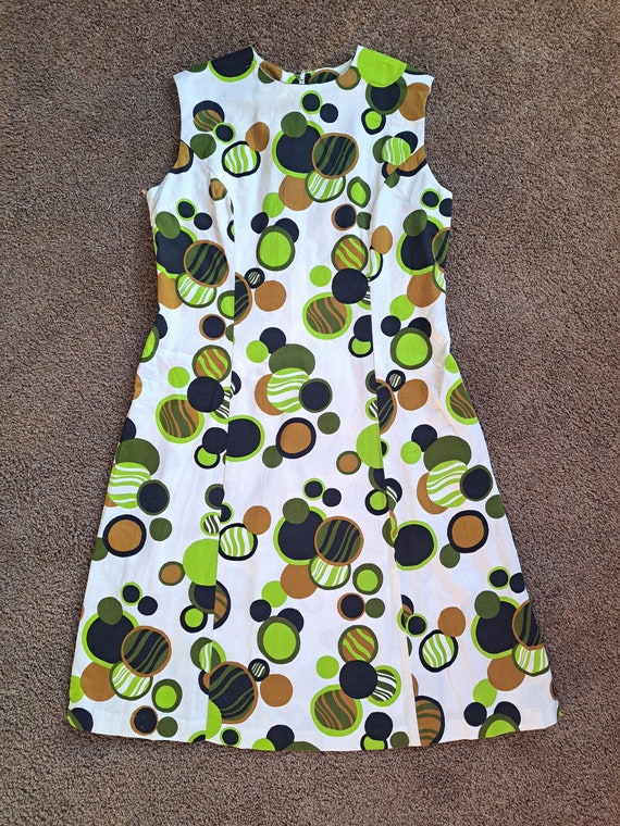 Vintage 60s Mod Go-Go Dress w/ Green Circles Prin… - image 8