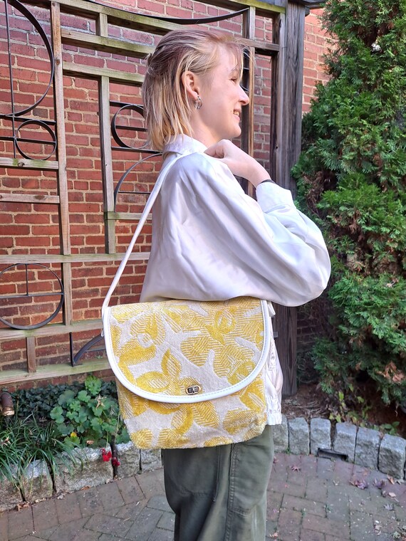 Vintage 70s Carpet Bag by Spilene, Yellow & White… - image 10