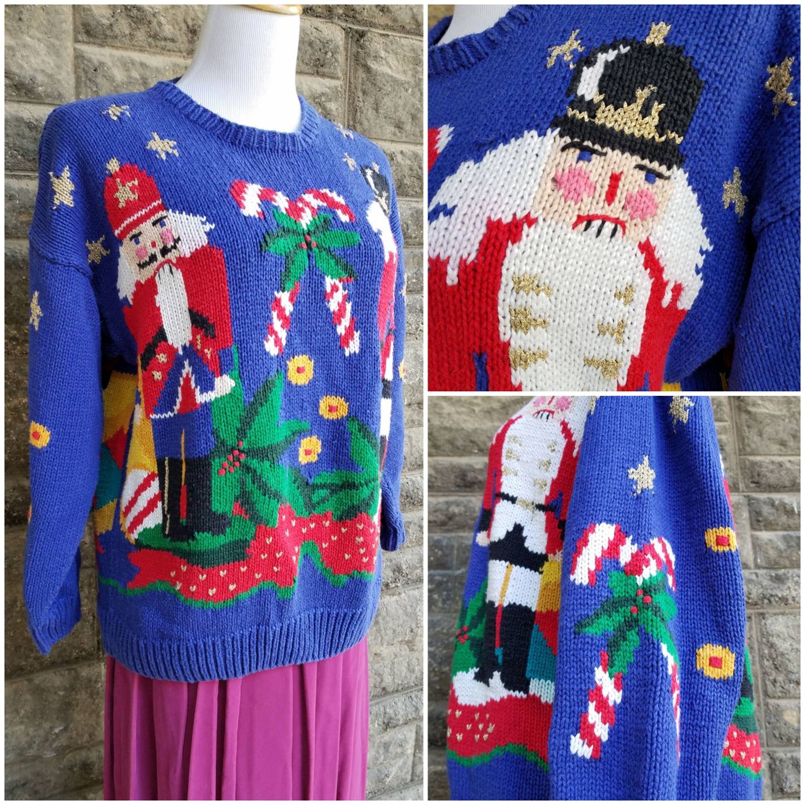 Vintage Knit Christmas Sweater Super Kitschy AllOver Design Etsy