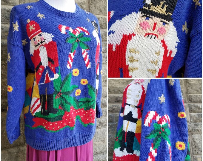Vintage Knit Christmas Sweater, Super Kitschy Allover Design