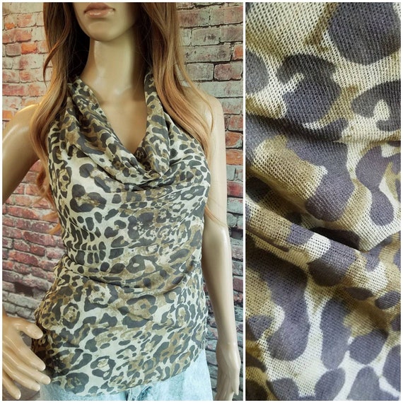 Y2K Leopard Print Mesh Stretch Tank Top, Size Med… - image 1