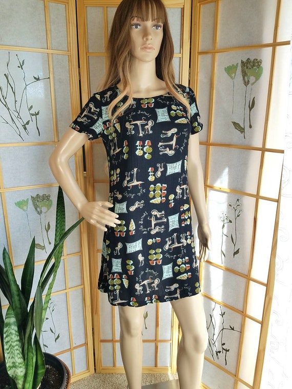 80s 90s Café Print Mini Dress by Carole Little, G… - image 5