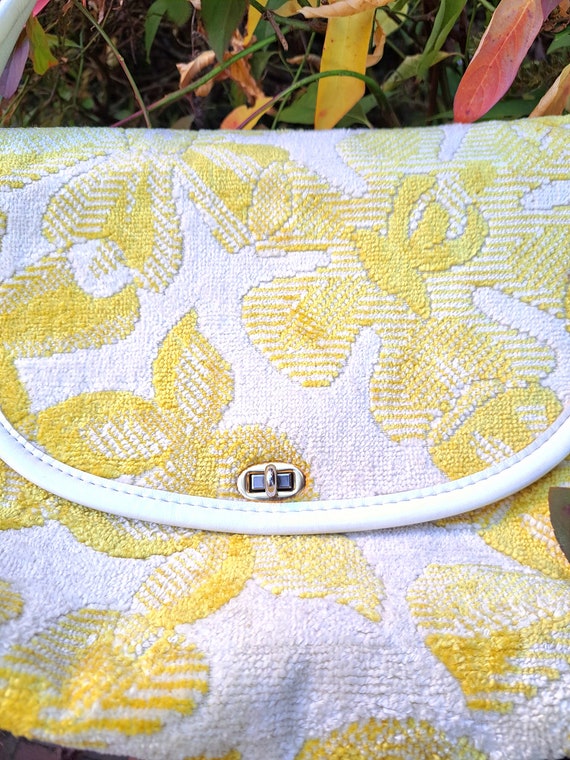 Vintage 70s Carpet Bag by Spilene, Yellow & White… - image 4