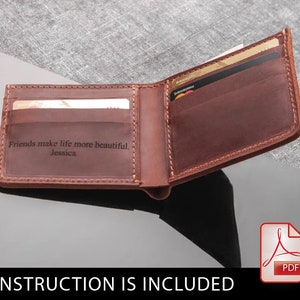 Padrão pdf de carteira de couro, padrão de carteira masculina, modelo de carteira bifold, padrão de carteira de couro masculino