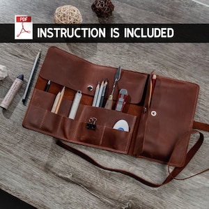 Leather Pen & Pencil Roll  Multifunctional Roll-Up Case (Café) - Alta  Andina